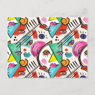 Modern kubistisk Abstrakt Artsy Female Ansikte Helg Vykort