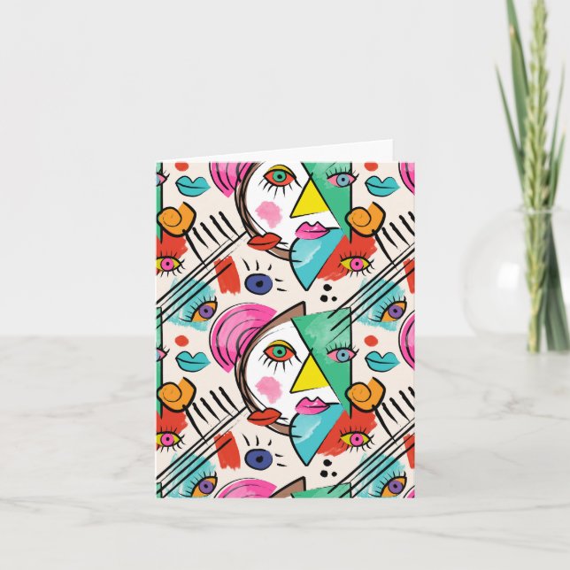 Modern kubistisk Abstrakt Artsy Female Ansikte Kort (Framsida)