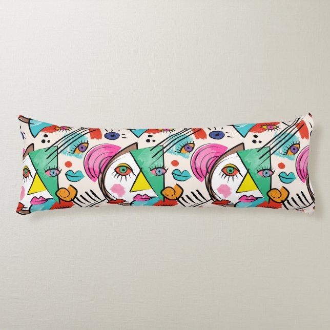 Modern kubistisk Abstrakt Artsy Female Ansikte Kroppskudde (Framsidan)