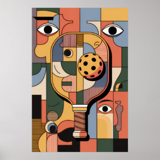 Modern Kubistisk Pickleball Paddle Boll Konst Post Poster