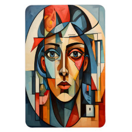 Modern kubistisk porträtt geometrisk konsttryck magnet