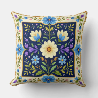 Modern kudde med kant i blomsterdesign.