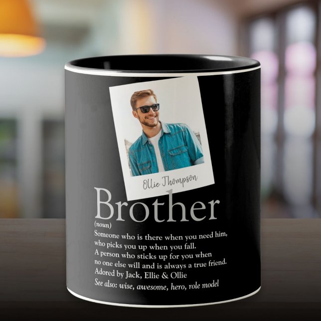 Modern Kul Bror Definition Foto Två-Tonad Mugg (Modern Fun Brother Definition Photo Two-Tone Coffee Mug)