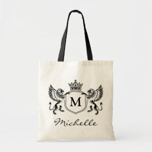 Modern Kunglig Kronemblem Lejon Monogram Skrift Tygkasse