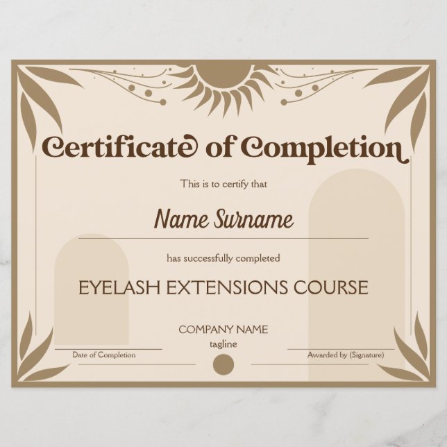 Modern kursbevis för avslutad utbildning (Framsida)