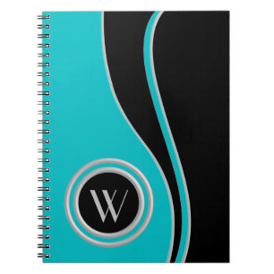 Modern Kurvor Duo Tone Monogrammed Anteckningsbok Med Spiral