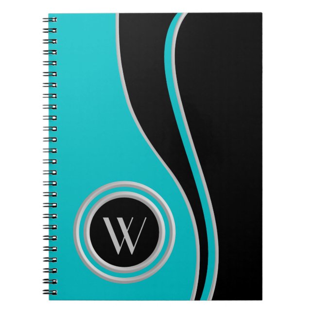 Modern Kurvor Duo Tone Monogrammed Anteckningsbok Med Spiral (Framsidan)