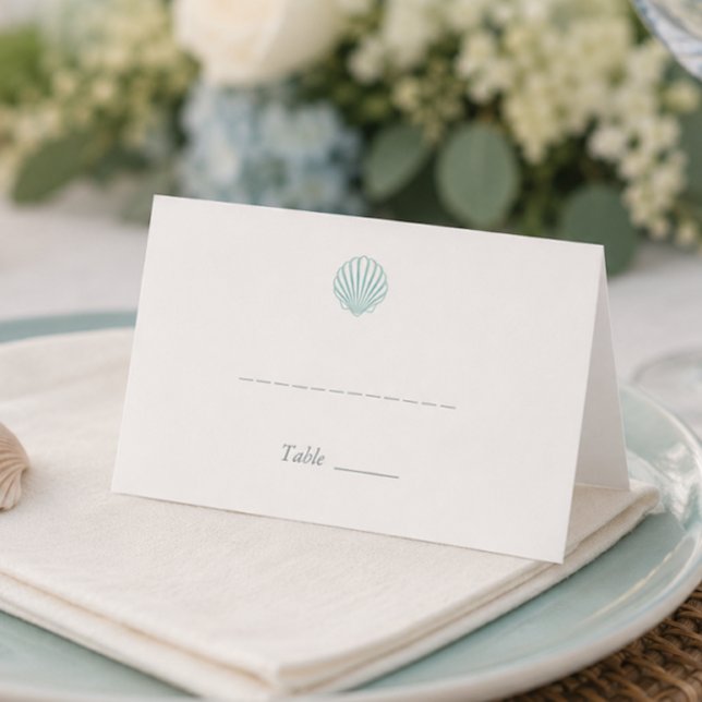 Modern Kust Snigelskal Bröllopsplats Kort (Modern Coastal Seashell Wedding Place Card)