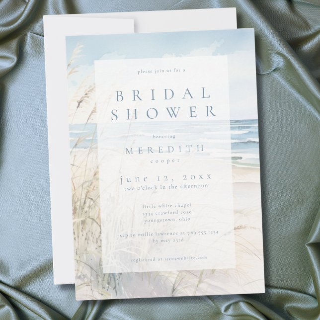 Modern kustakvarellbröllopsfest inbjudningar (Modern Coastal Watercolor Beach Bridal Shower Invitation)
