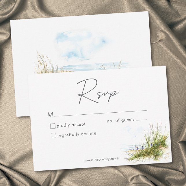 Modern kustbröllop med akvarelltema OSA kort (Coastal Beach Modern Watercolor Wedding RSVP Card)