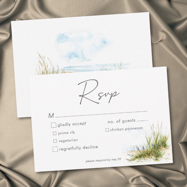 Modern kustbröllop med akvarelltema OSA kort (Coastal Beach Modern Watercolor Wedding RSVP Card)