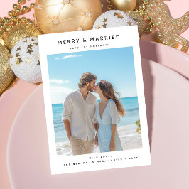 Modern Kustnära Glad och Nygift Par Foto Julkort
