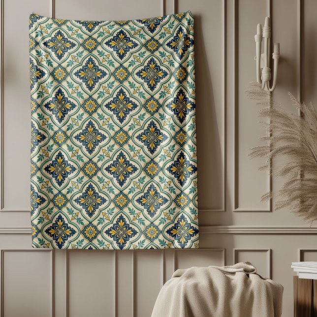 Modern kustnära Medelhavsmönsterinspirerad design Fleecefilt (Modern Coastal Mediterranean Tile-Inspired Design Fleece Blanket)
