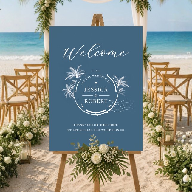 Modern kuststämpel vigsel välkomstskylt poster (Destination Wedding Welcome Sign)
