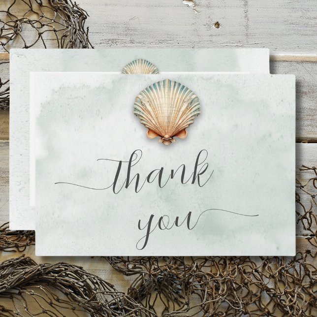 Modern Kustvintall Aqua Bröllop Tack Kort (Modern Coastal Seashell Aqua Wedding Thank You Card)