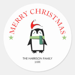Modern kute Penguin med jultomten Runt Klistermärke