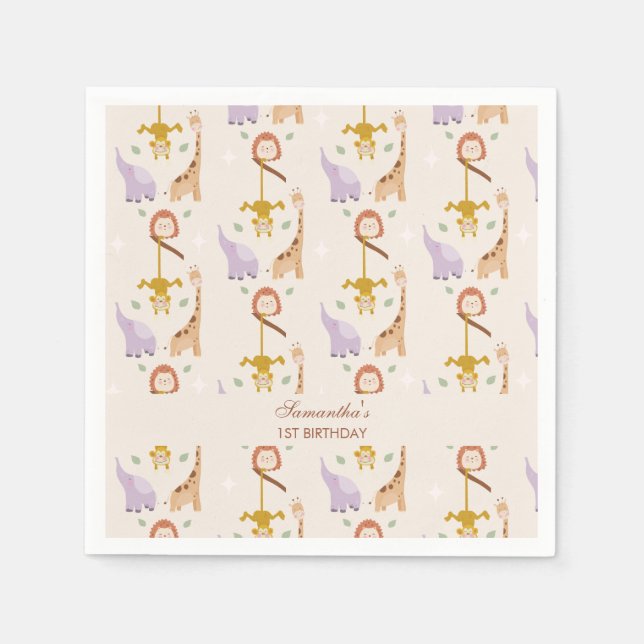 Modern kute Vild en saifari-djur födelsedag Pappersservett (Framsidan)