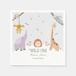 Modern kute Vild ett Safari-djur 1:a födelsedag Pappersservett