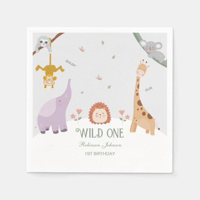 Modern kute Vild ett Safari-djur 1:a födelsedag Pappersservett (Framsidan)
