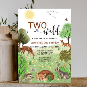 Modern kute Woodland Animals 2 Vilder andra födels Inbjudningar