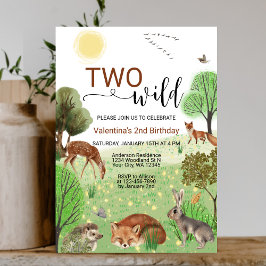Modern kute Woodland Animals 2 Vilder andra födels Inbjudningar
