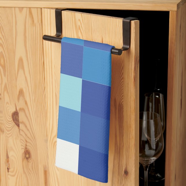 Modern kvadrater i blå schackbräde Mönster Kökshandduk (Thirds Fold)