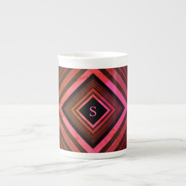 Modern kvadrater - Rustic Rosa Geometric Monogram Benporslin Mugg (Framsidan)