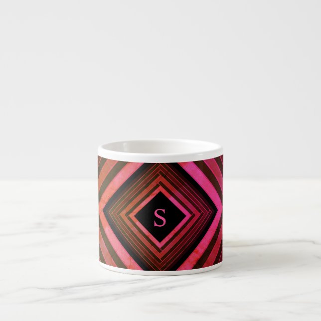 Modern kvadrater - Rustic Rosa Geometric Monogram Espressomugg (Framsidan)