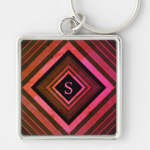 Modern kvadrater - Rustic Rosa Geometric Monogram Fyrkantig Silverfärgad Nyckelring