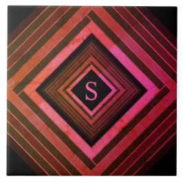 Modern kvadrater - Rustic Rosa Geometric Monogram Kakelplatta