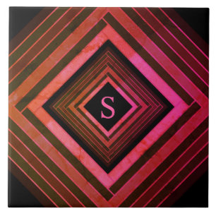 Modern kvadrater - Rustic Rosa Geometric Monogram Kakelplatta