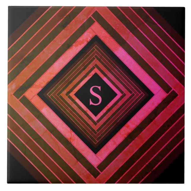 Modern kvadrater - Rustic Rosa Geometric Monogram Kakelplatta (Framsidan)