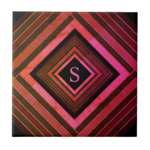 Modern kvadrater - Rustic Rosa Geometric Monogram Kakelplatta