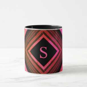 Modern kvadrater - Rustic Rosa Geometric Monogram Mugg