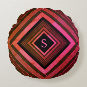 Modern kvadrater - Rustic Rosa Geometric Monogram Rund Kudde