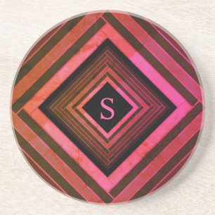 Modern kvadrater - Rustic Rosa Geometric Monogram Underlägg Sandsten