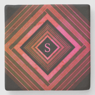 Modern kvadrater - Rustic Rosa Geometric Monogram Underlägg Sten