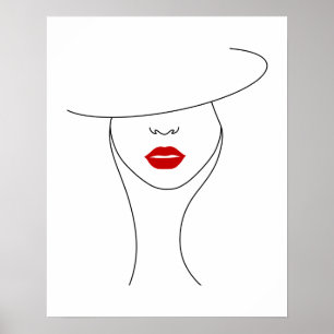 Modern kvinna i hög med rött läppstift poster
