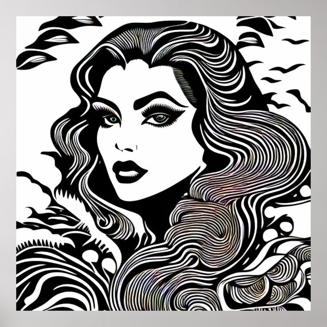 Modern kvinna, svart och vitt poster (Framsidan)