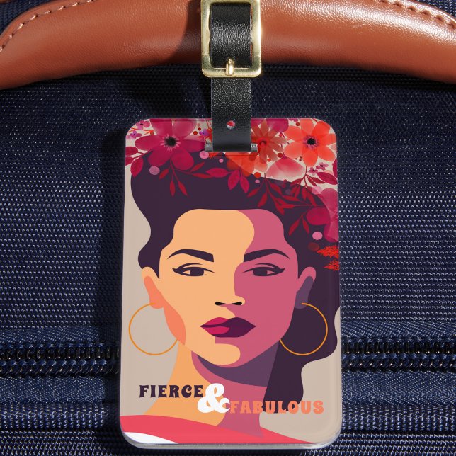 Modern kvinnlig Abstrakt Porträtt FIERCE & FABULOU Bagagebricka (Skapare uppladdad)