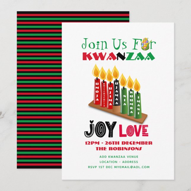 Modern KWANZAA-fest Inbjudan 7 Ljus Principer (Fram/baksida)