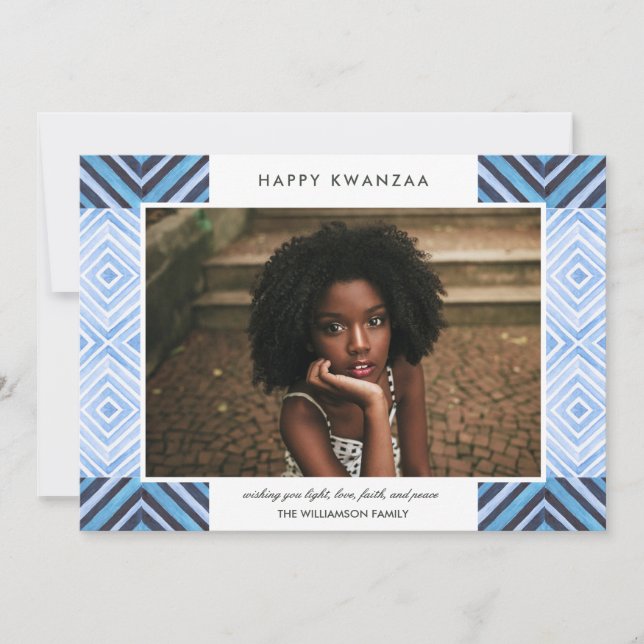 Modern Kwanzaa vattenfärgplattor | Blå | Foto Julkort (Framsida)