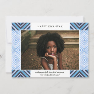 Modern Kwanzaa vattenfärgplattor Blå Foto Julkort