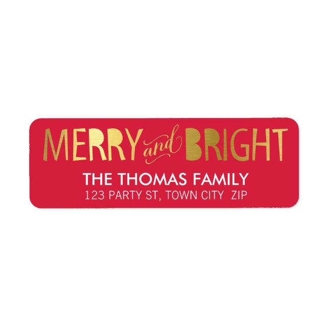 MODERN LABEL Merry & bright fold guld foil red Returadress Etikett (Framsidan)