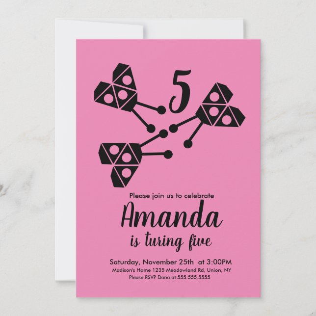 Modern Ladybug Kryp Geometrical Birthday Rosa Inbjudningar (Framsida)