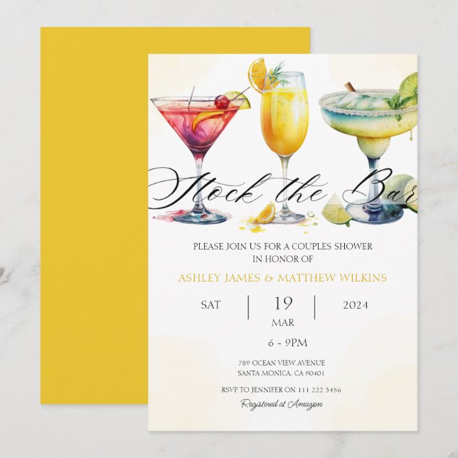 Modern Lager Bar Cocktails Par Blandade Duschpar Inbjudningar (Fram/baksida)
