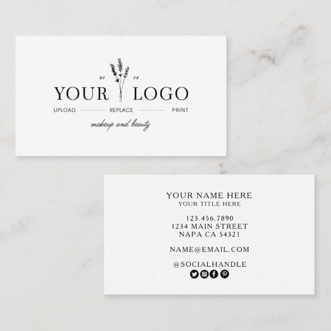 Modern Lägg till din logotyp Skönhet Sminkartist  Visitkort (Fram/baksida)