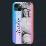 Modern Lägg till ditt eget anpassade foto-namn, va<br><div class="desc">Modern Lägg till ditt eget anpassade foto med namnet Watercolor Blue Rosa iphone case har ditt favoritfoto (ändras automatiskt till svart och vitt) och din personlig namn. Anpassa genom att redigera texten i textrutan. PHOTO TIP: Välj ett foto med subjekt i mitten av fotografiet. Designad av ©Evco Studio www.zazzle.com/store/evcostudio</div>