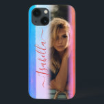 Modern Lägg till ditt eget anpassade foto-namn, va<br><div class="desc">Modern Lägg till ditt eget anpassade foto med namnet Watercolor Blue Rosa iphone case har ditt favoritfoto och din personlig namn. Anpassa genom att redigera texten i textrutan. PHOTO TIP: Välj ett foto med subjekt i mitten av fotografiet. Designad av ©Evco Studio www.zazzle.com/store/evcostudio</div>