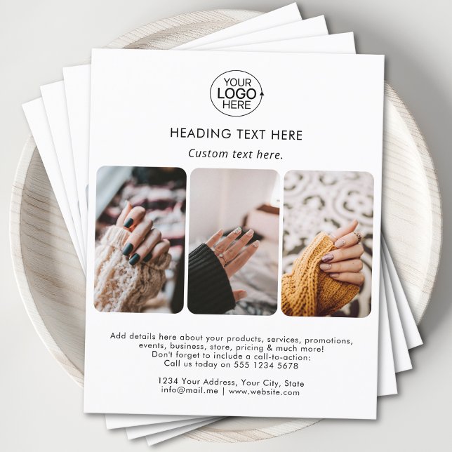 Modern Lägg till Logotypens typografi - fotrutnäts Flygblad (Modern Add Your Logo Typography Photo Grid White Flyer)
